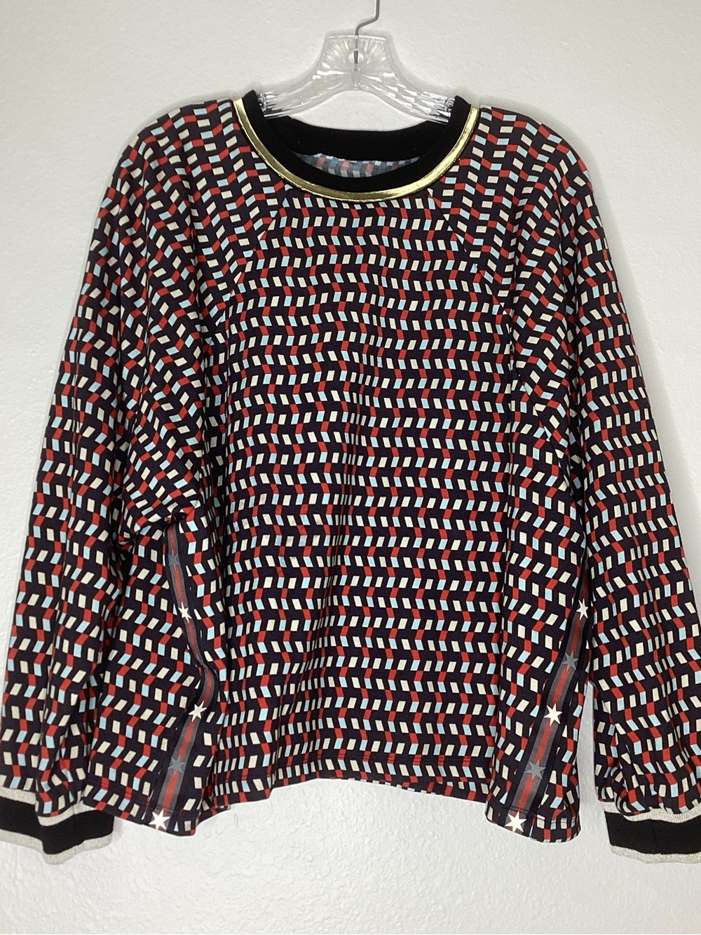 Johnny Was LIVE Active Long Sleeve Top Oversized Black Red Sm